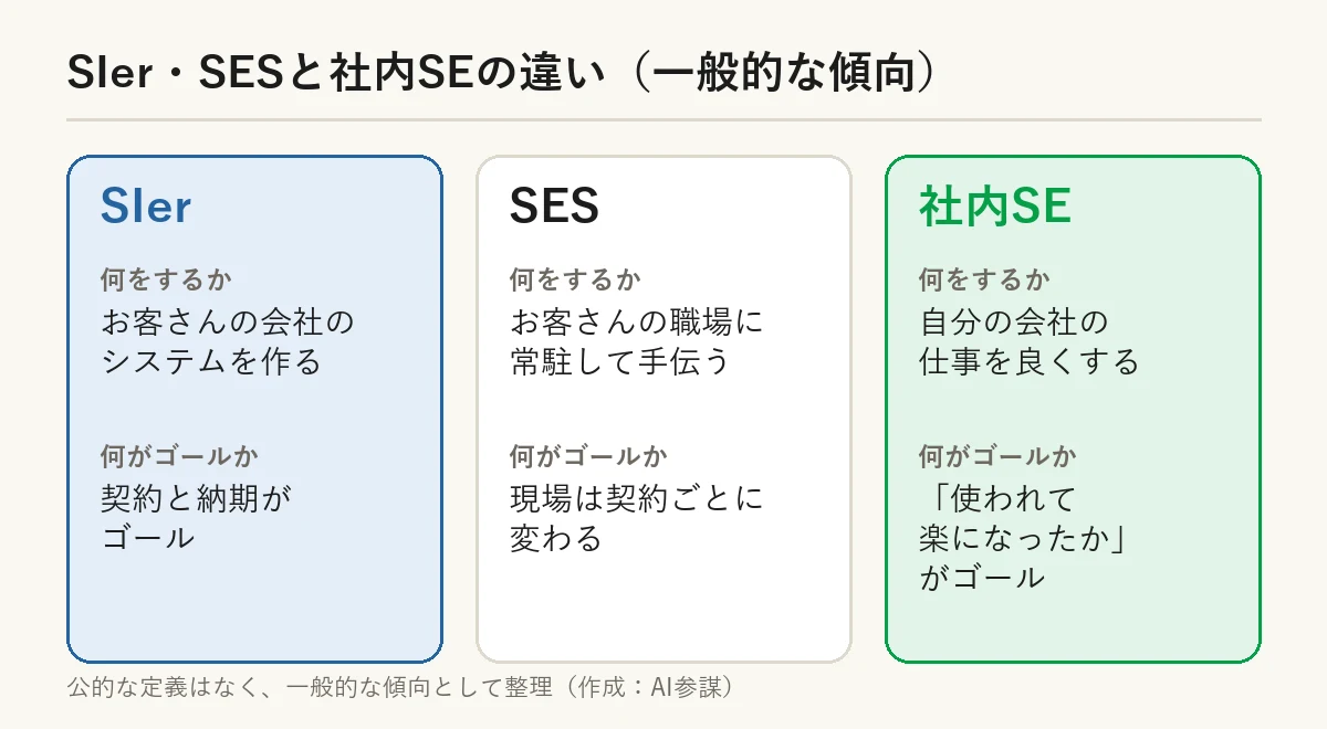 SIer・SESと社内SEの違い：社内SEは「使われて楽になったか」がゴール